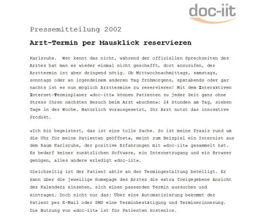 2002 - Die 1. Pressemitteilung